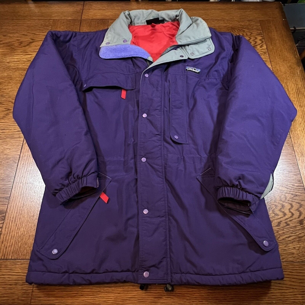 Vintage 90's Patagonia Purple Gray Red Insulated Hooded Parka Jacket Sz S